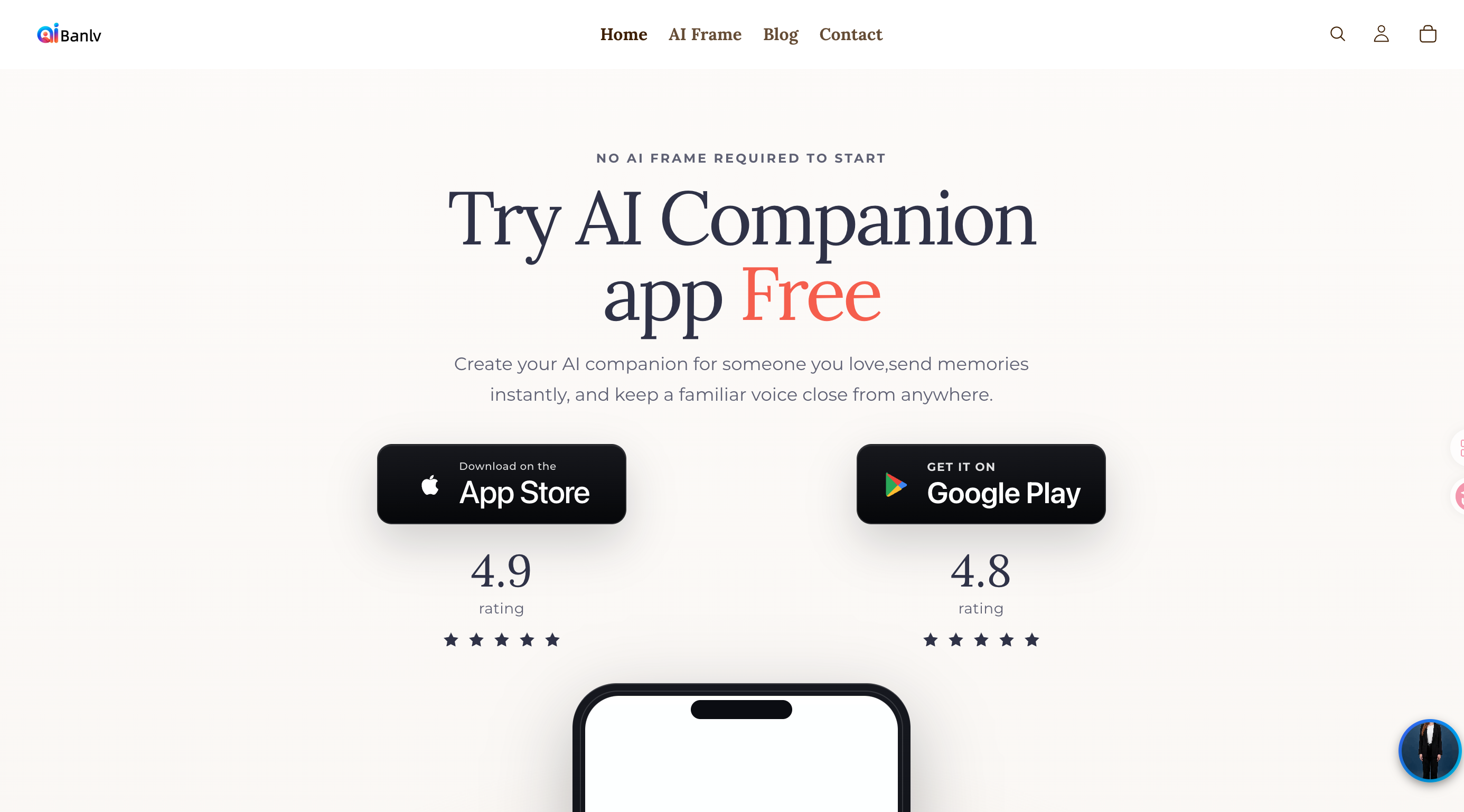 AIBanlv AI companion ecommerce homepage